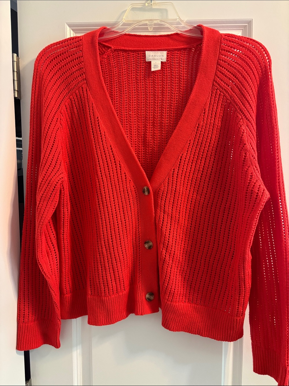Caslon Red/Orangish Open-Knit Oversized V-Neck Cardigan